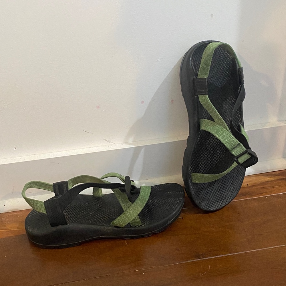 Green and Black Chacos